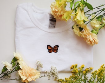 Butterfly Hand Embroidered Womens T-Shirt