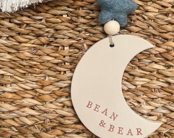 Personalised New Baby Keepsake | Handmade Personalised Moon Wall Hanging | Neutral Nursery Decor | Clay Baby Gift | New Baby Gift |