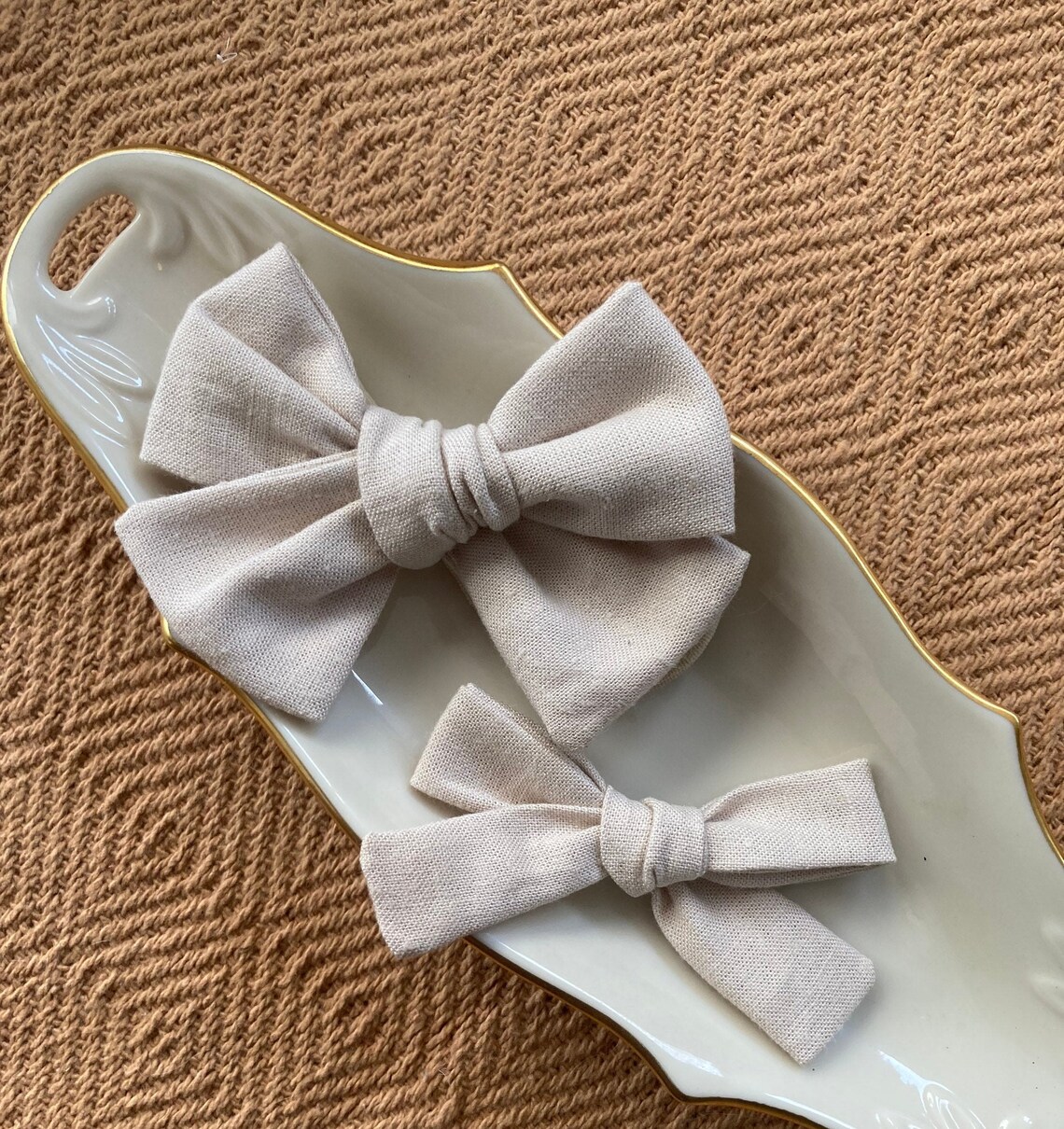 Beige Linen Bows Nylon bows Adult Bows Girl bows Nylon Etsy