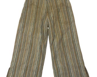 Vintage Y2K Girls Gaucho Capri Pants M 7 8 Linen Boho Striped Beachy Style