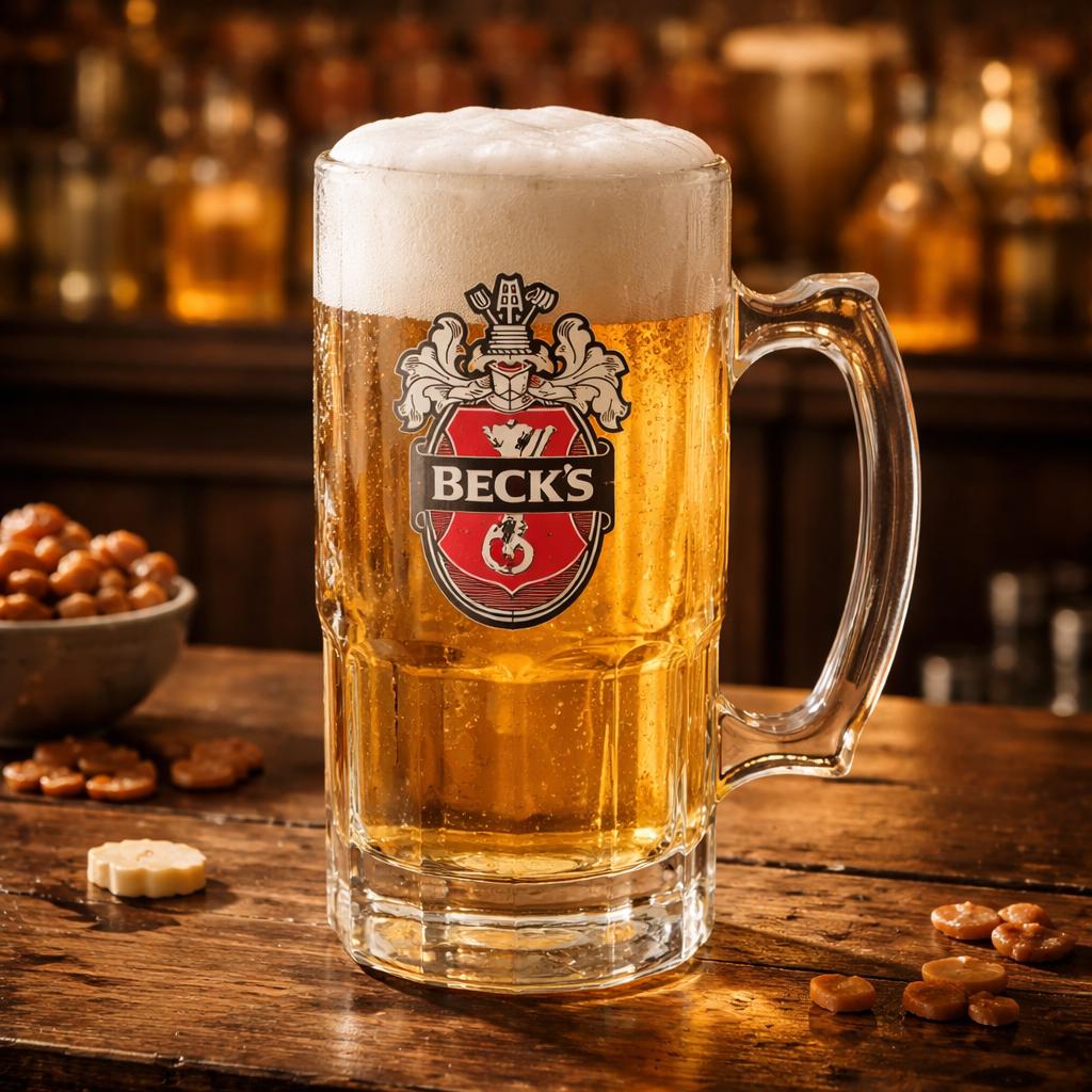 Vintage Beck's Beer Stein | 32oz German Glass Mug, Octagon Base - Etsy