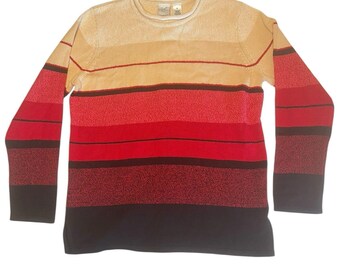 maglione a righe vintage in maglia pullover da donna taglia media rosso beige nero Y2K retrò