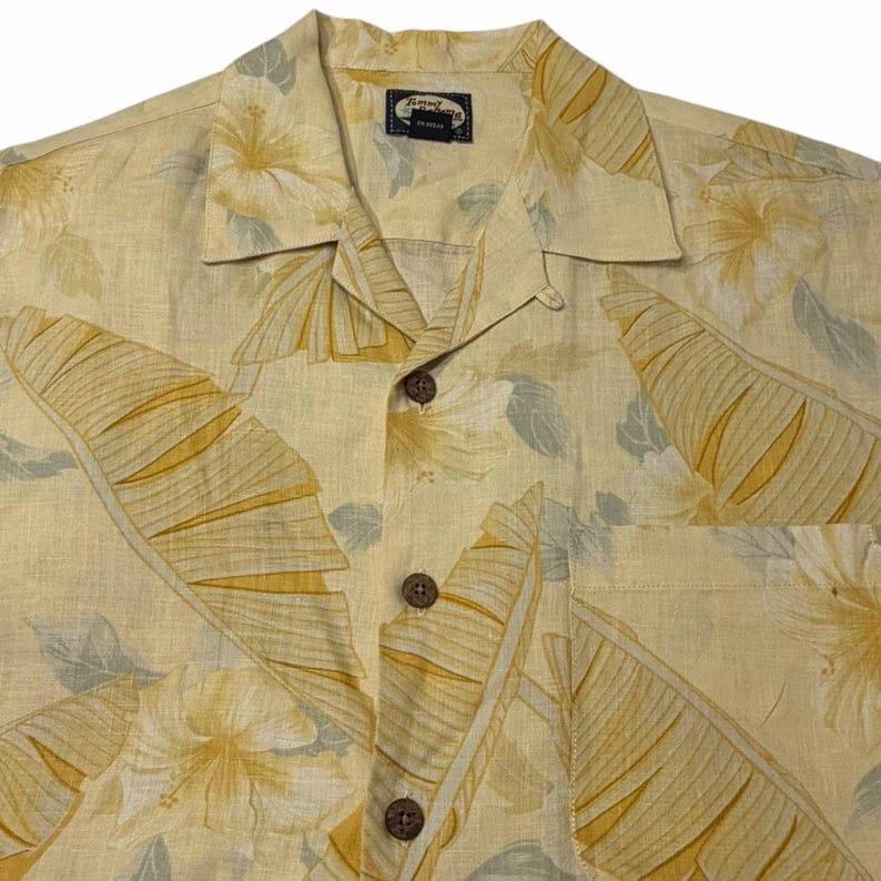 Vintage Tommy Bahama Linen Hawaiian Shirt Mens S Banana Leaf Resort Camp EUC image 10