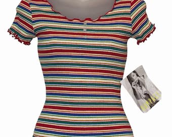 Vintage Rampage Baby Tee Womens M Rainbow Ribbed Stripe Stretch Festival Top