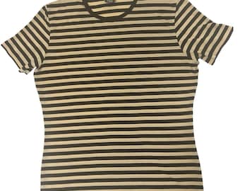 Striped Fitted Tee Small Banana Republic Vintage Y2K Stretch Top Beige Black