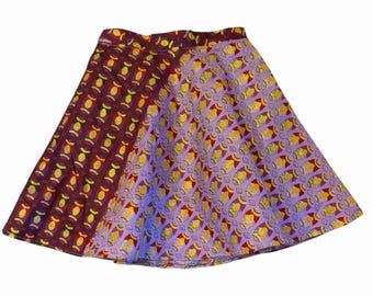 Falda Ankara para niñas de 5 y 6 años, color morado, forrada en dorado, con bolsillos y cremallera, estilo festival bohemio.