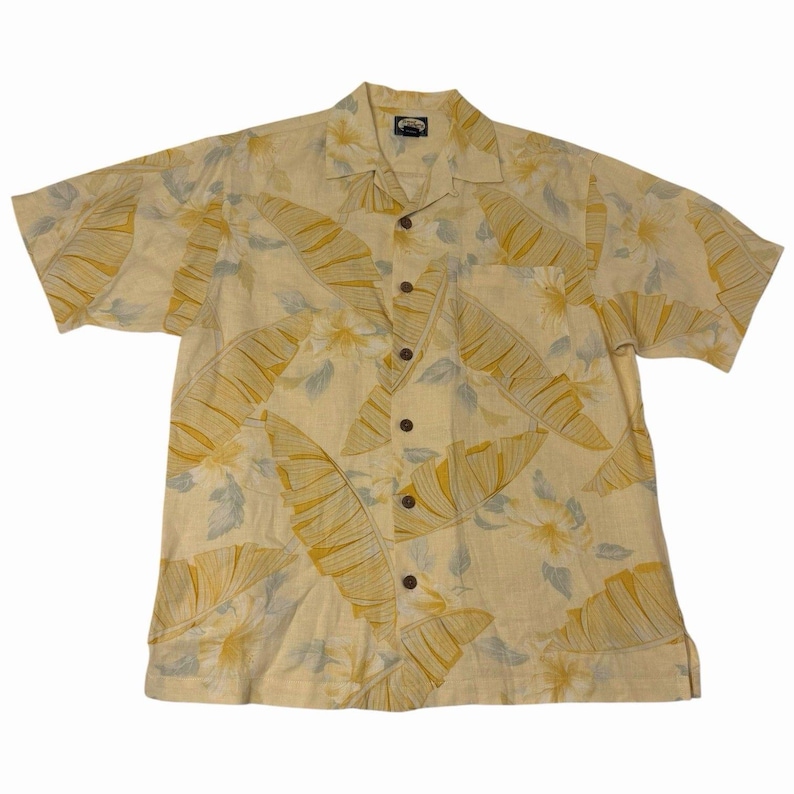 Vintage Tommy Bahama Linen Hawaiian Shirt Mens S Banana Leaf Resort Camp EUC image 1
