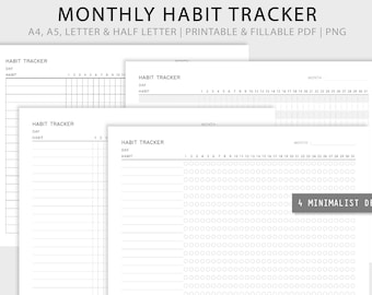 Minimalist Monthly Habit Tracker: Printable Fillable Routine (Digital Download)