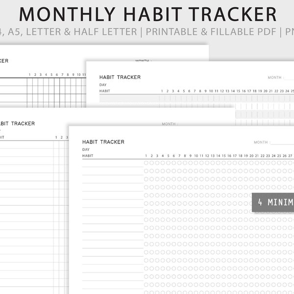 Monthly Habit Tracker | Horizontal Landscape Habit Tracker | Habit Challenge Routine Tracker | PNG | A4 Letter Filofax A5 | Instant Download