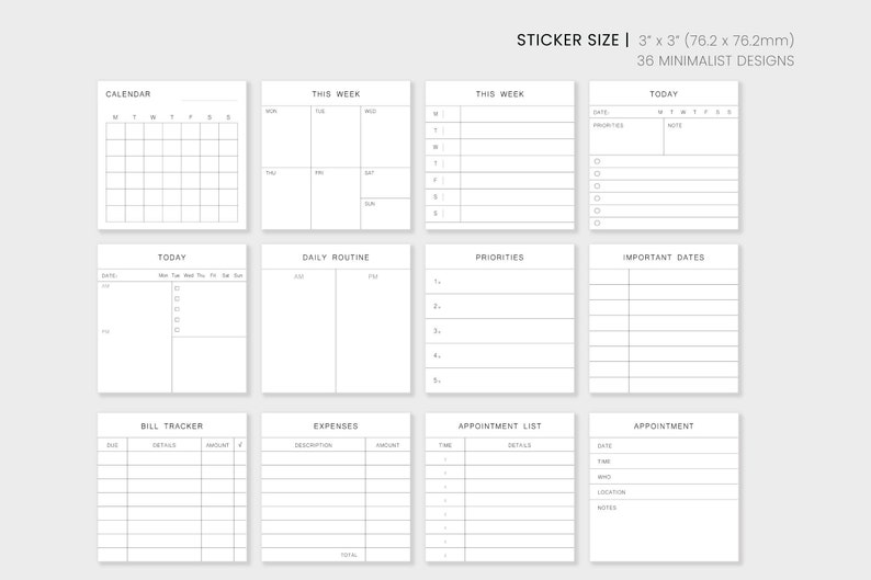 Everyday Sticky Notes Minimal Functional Memo Pads Printable PDF, Cropped PNG for Digital Planner Instant Download image 2