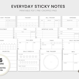 Everyday Sticky Notes Minimal Functional Memo Pads Printable PDF, Cropped PNG for Digital Planner Instant Download image 1