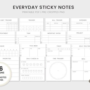 Sticky Notes | Minimale + Funktionale Notizblöcke | Druckbares PDF, Crop PNG für Digitalen Planer | Sofortdownload