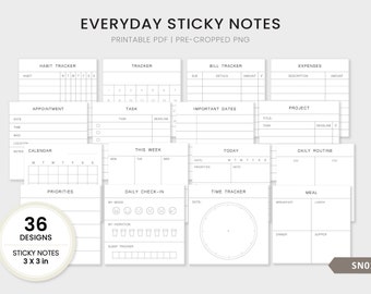 Everyday Sticky Notes | Minimal + Functional Memo Pads | Printable PDF,  Cropped PNG for Digital Planner | Instant Download