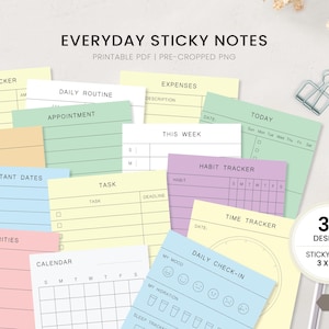 Minimalist Everyday Sticky Notes: 36 Designs, 3"x3" Printable PDF & PNG