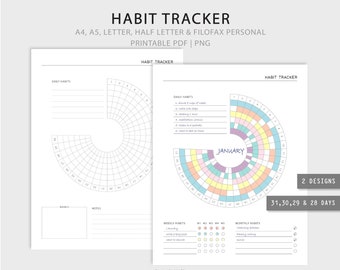 Circle Habit Tracker / Seguimiento de hábitos mensuales imprimibles / Desafío de hábitos / Planificador de motivación / PNG / Filofax A5 / Descarga instantánea