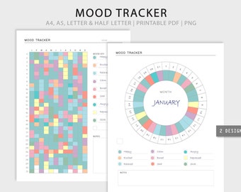 Year in Pixels Mood Tracker Printable: Circular Chart (Digital Download)