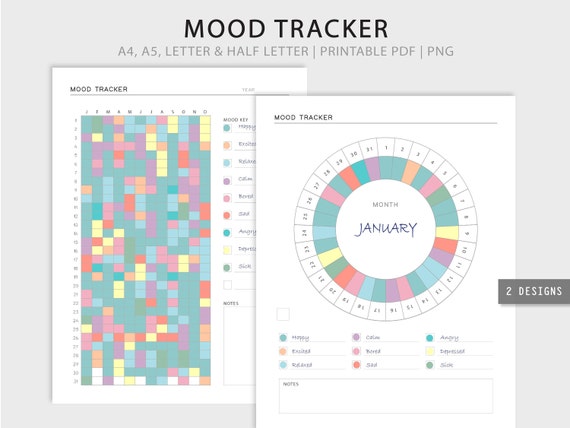 Year in Pixels Mood Tracker Printable: Circular Chart (Digital Download)