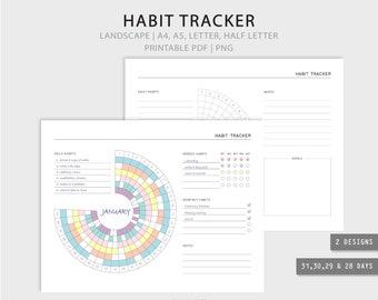 Circle Habit Tracker: Landscape Monthly Planner (Digital Download)