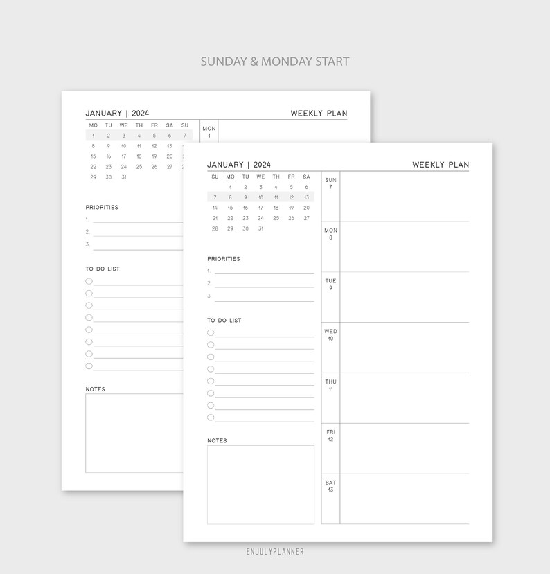 2024 Weekly Dated Planner Printable Weekly Agenda WO1P Week at A Glance ...