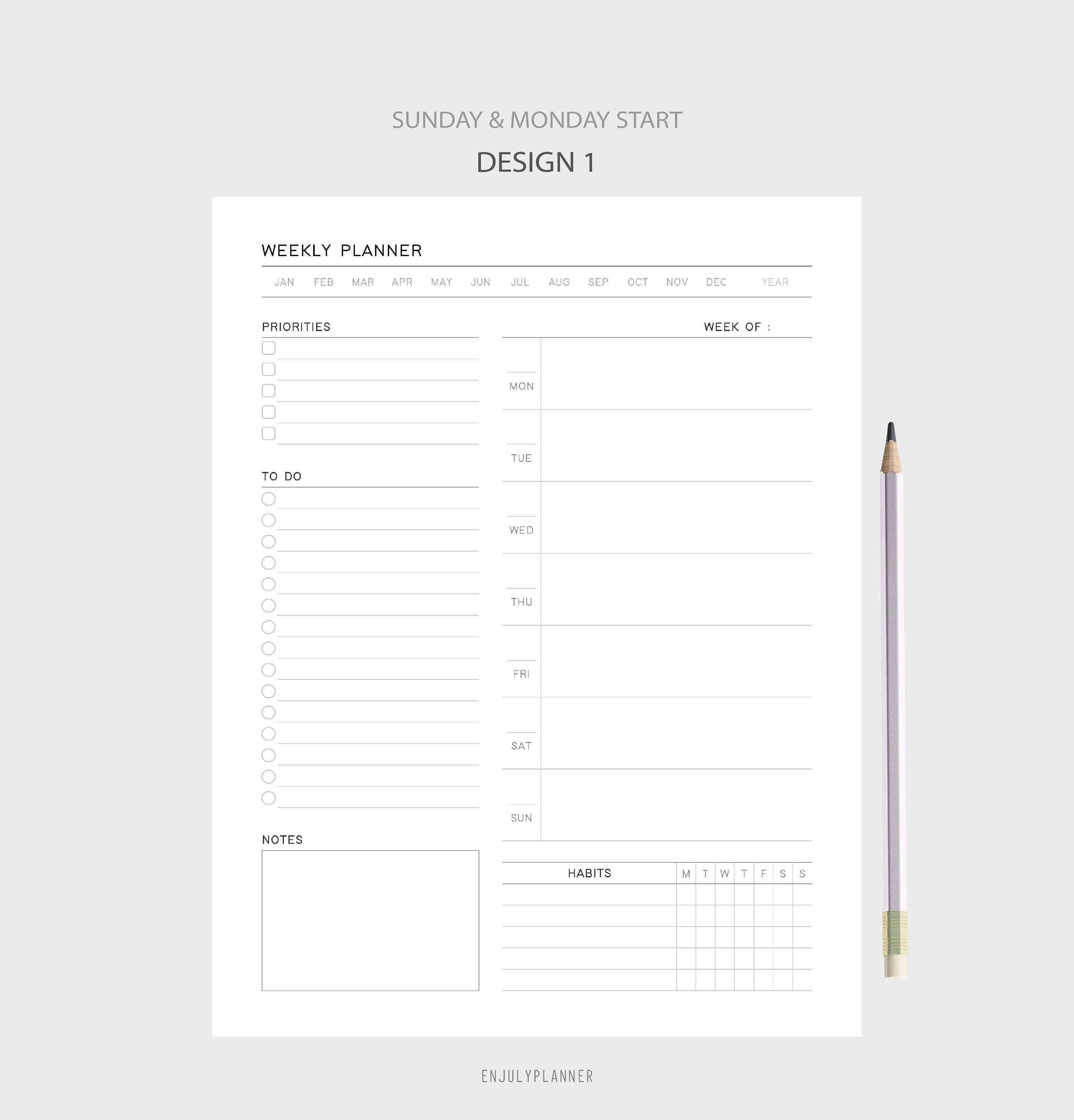 Weekly Planner Printable Weekly Agenda Week at A Glance Weekly Habit ...