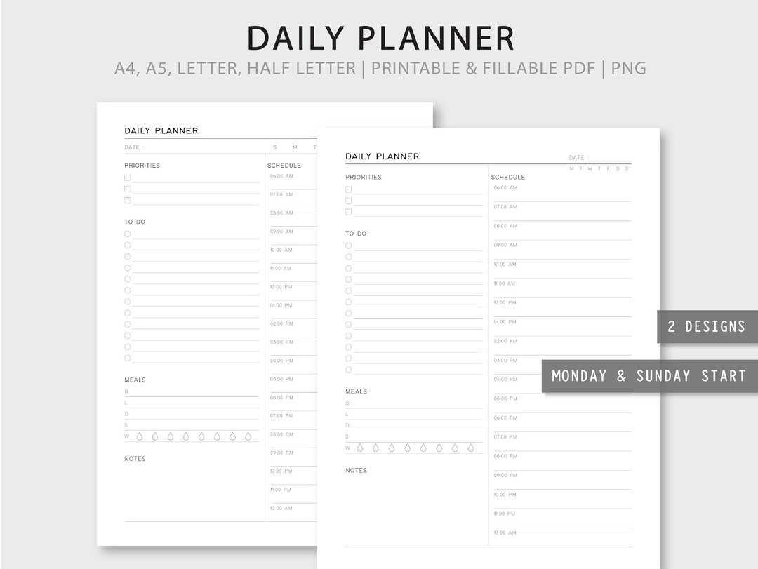 Daily Planner | Printable Fillable Hourly Planner | Daily to Do List ...