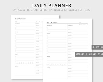 Printable Daily Planner: Fillable Hourly Schedule (A4/A5/Letter/Half Letter)