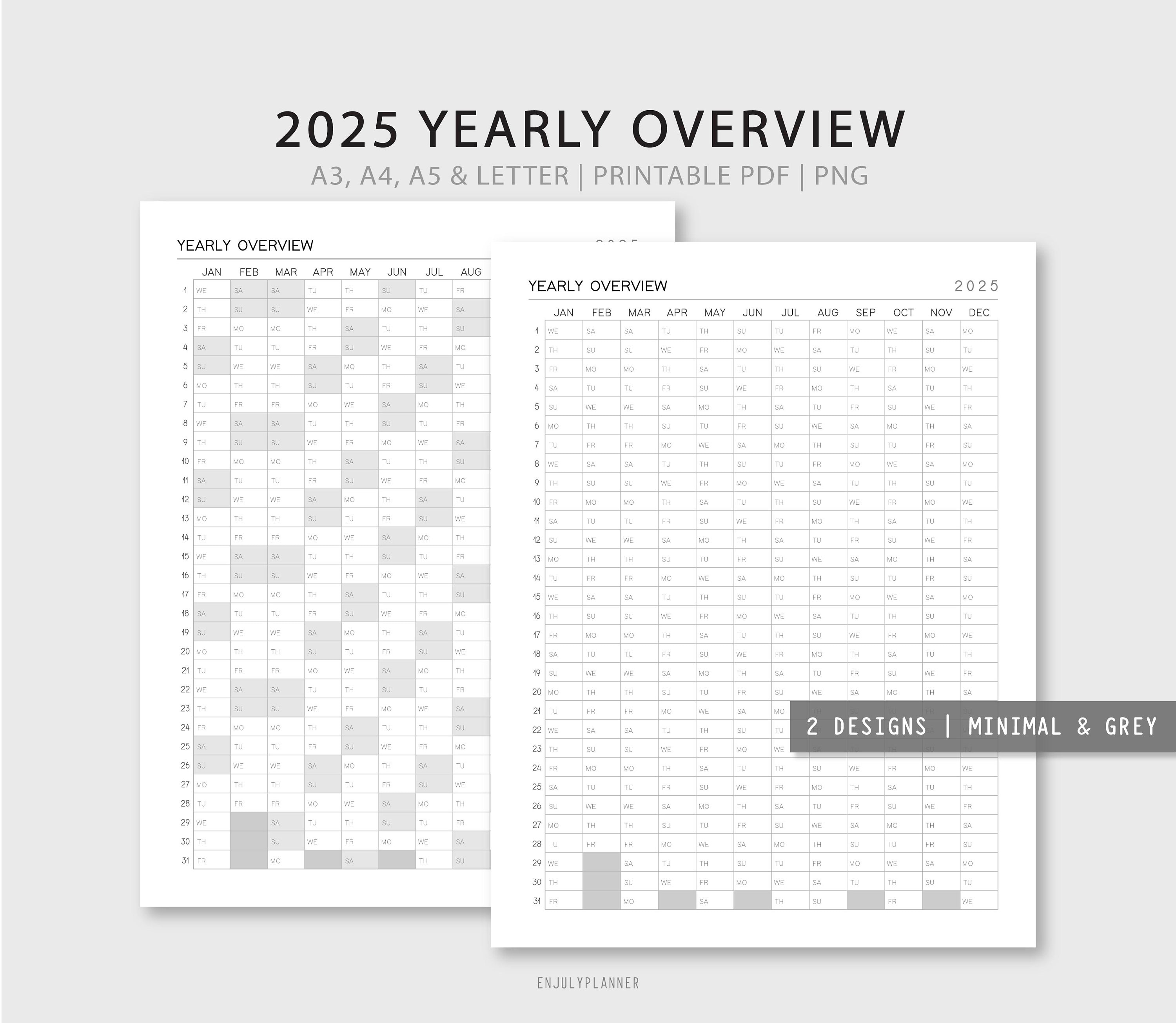 2025 Yearly Planner Printable Yearly Overview Yearly Tracker Year at A ...