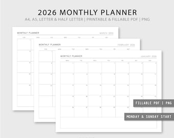 2026 Monthly Planner: Minimalist Printable Calendar (Digital Download)
