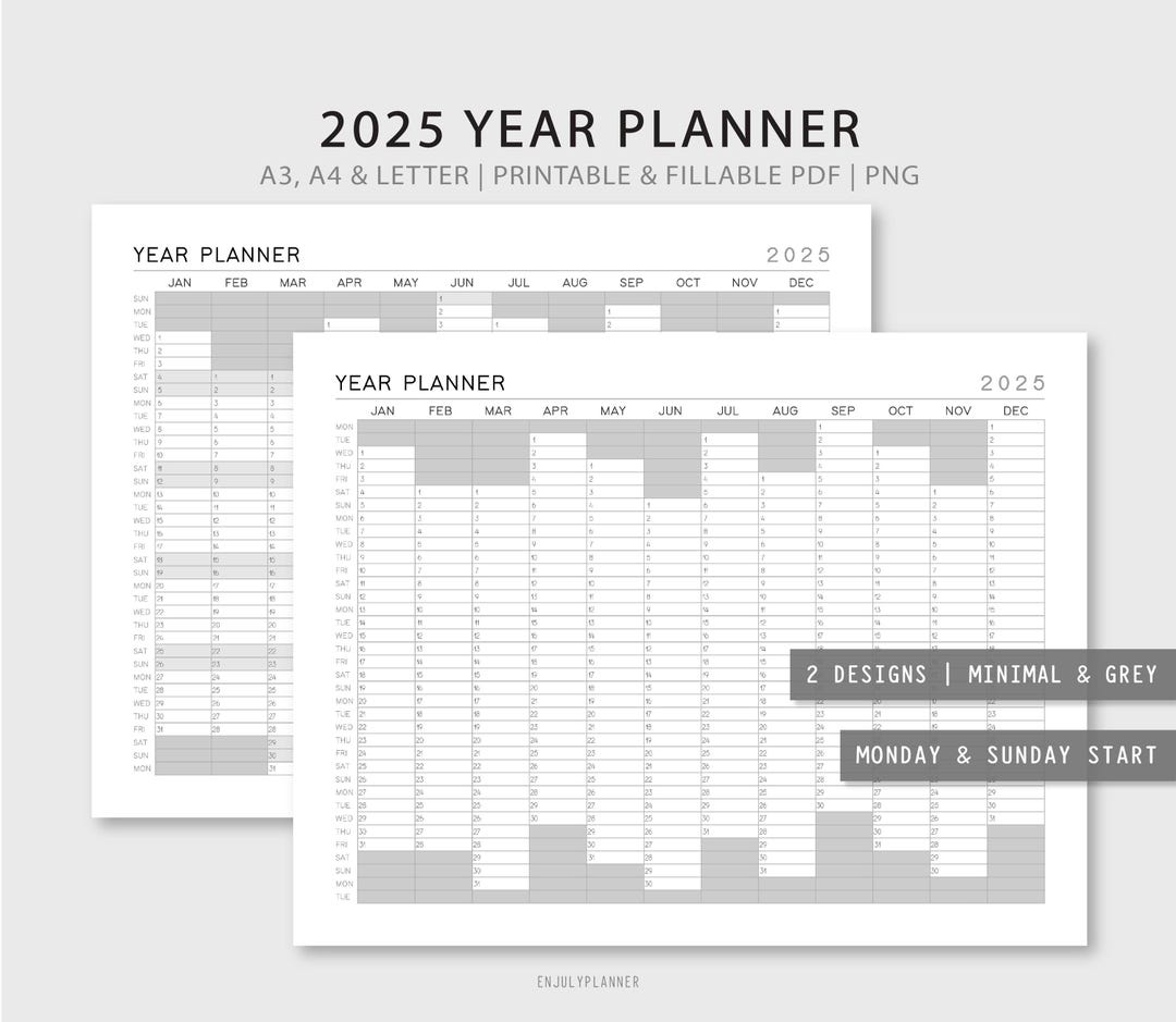 2025 Yearly Planner Printable Yearly Calendar Landscape Year at A