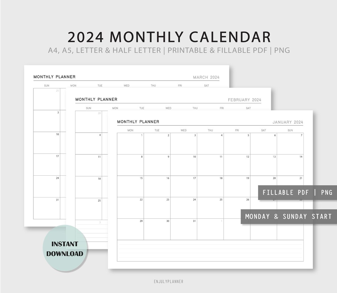 2024 Monthly Planner Printable Monthly Calendar Printable Planner ...
