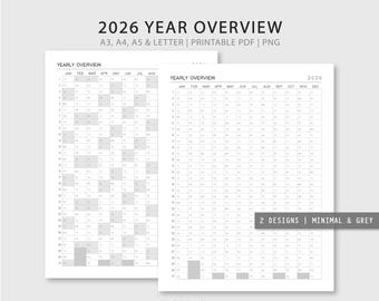 2026 Yearly Overview Printable: Minimalist Planner (PDF & PNG)