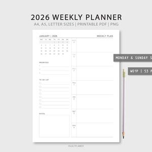 2026 Wochenplaner: Minimalistisches Design zum Ausdrucken (Digitaler Download)