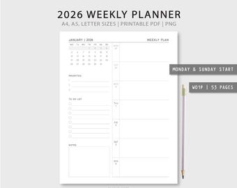 2026 Weekly Planner: Printable Minimalist Design (Digital Download)