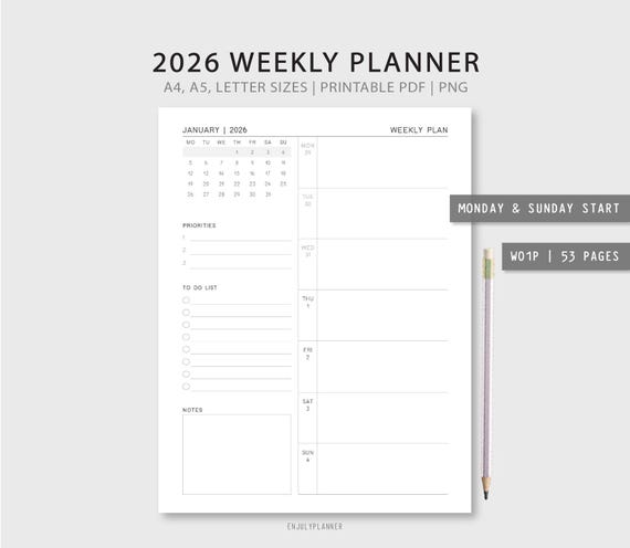 2026 Weekly Planner: Printable Minimalist Design (Digital Download)