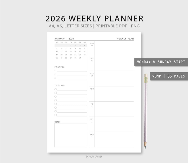 2026 Weekly Planner: Printable Minimalist Design (Digital Download) image 1