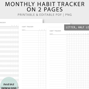Seguimiento de hábitos mensuales en dos páginas / Desafío de hábitos vertical / Planificador de motivación / PNG / Filofax A5 / Descarga instantánea