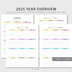 2025 Calendar | Yearly Overview | Birthday Tracker | Important Dates Tracker | Printable Fillable PDF | Monday & Sunday Start