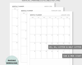 2026 Monthly Planner: Vertical Fillable Calendar (Digital Download)