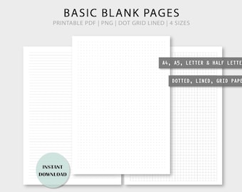 Blank Planner Printable | Blank Pages | Dot, Grid, Lined Paper | Filofax A5, A4, Letter | Planner Refills | Instant Download