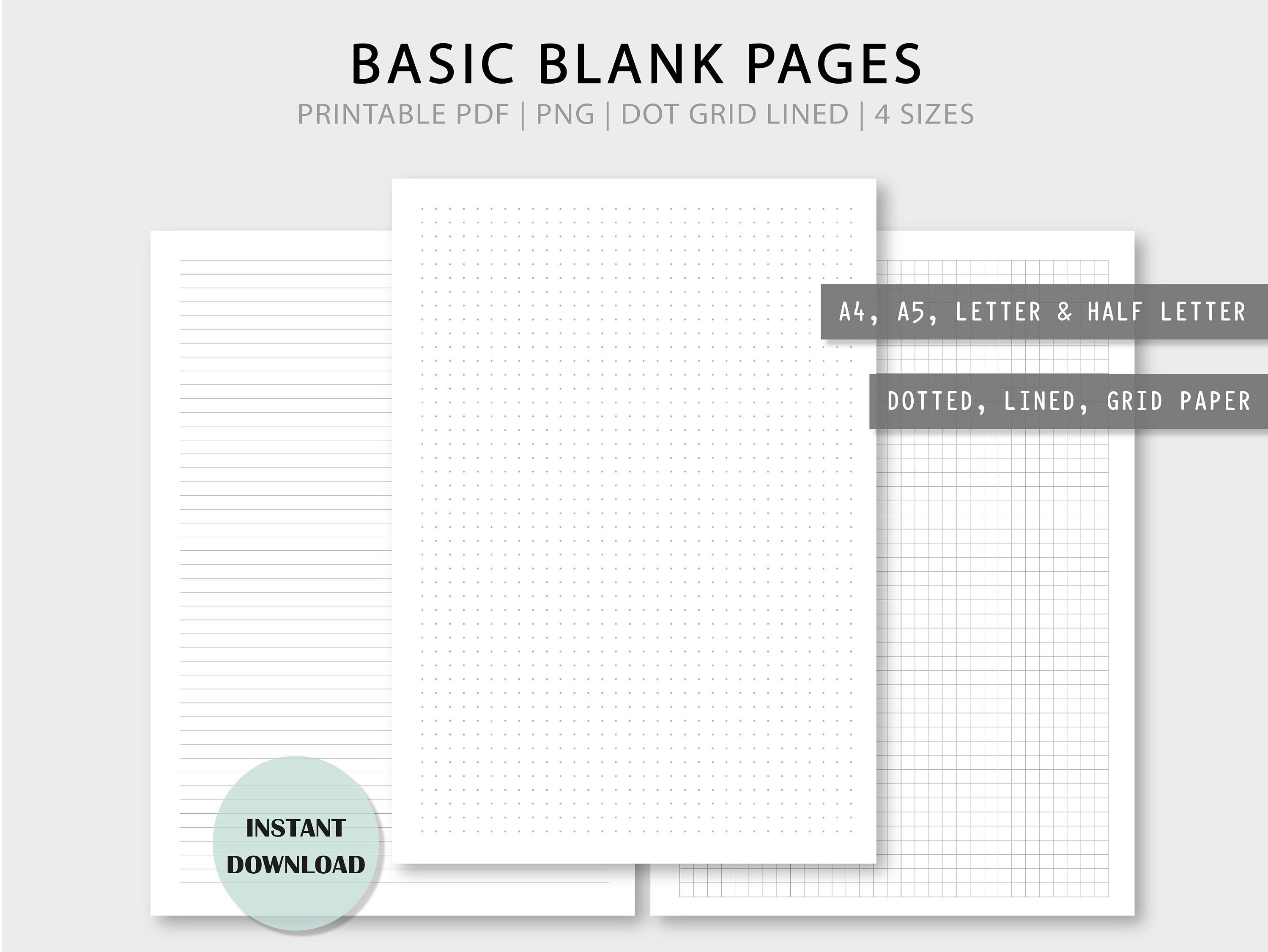 Blank Planner Pages: Dot Grid Lined Paper Refills (Digital Download)