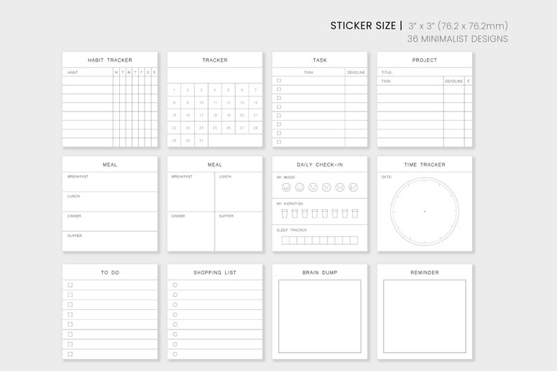 Everyday Sticky Notes Minimal Functional Memo Pads Printable PDF, Cropped PNG for Digital Planner Instant Download image 3