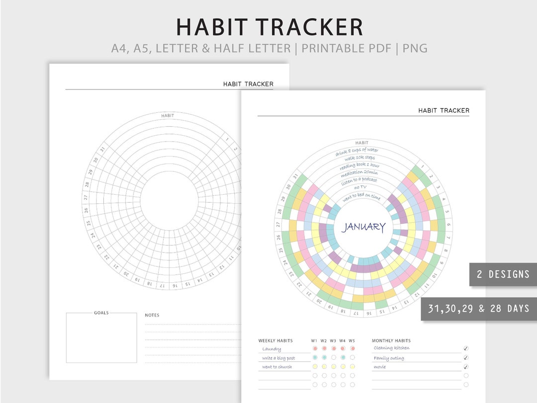 Printable circle habit tracker monthly habit goals track habit