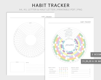 Printable Circle Habit Tracker: Monthly Goal Planner (A5, PNG, PDF)