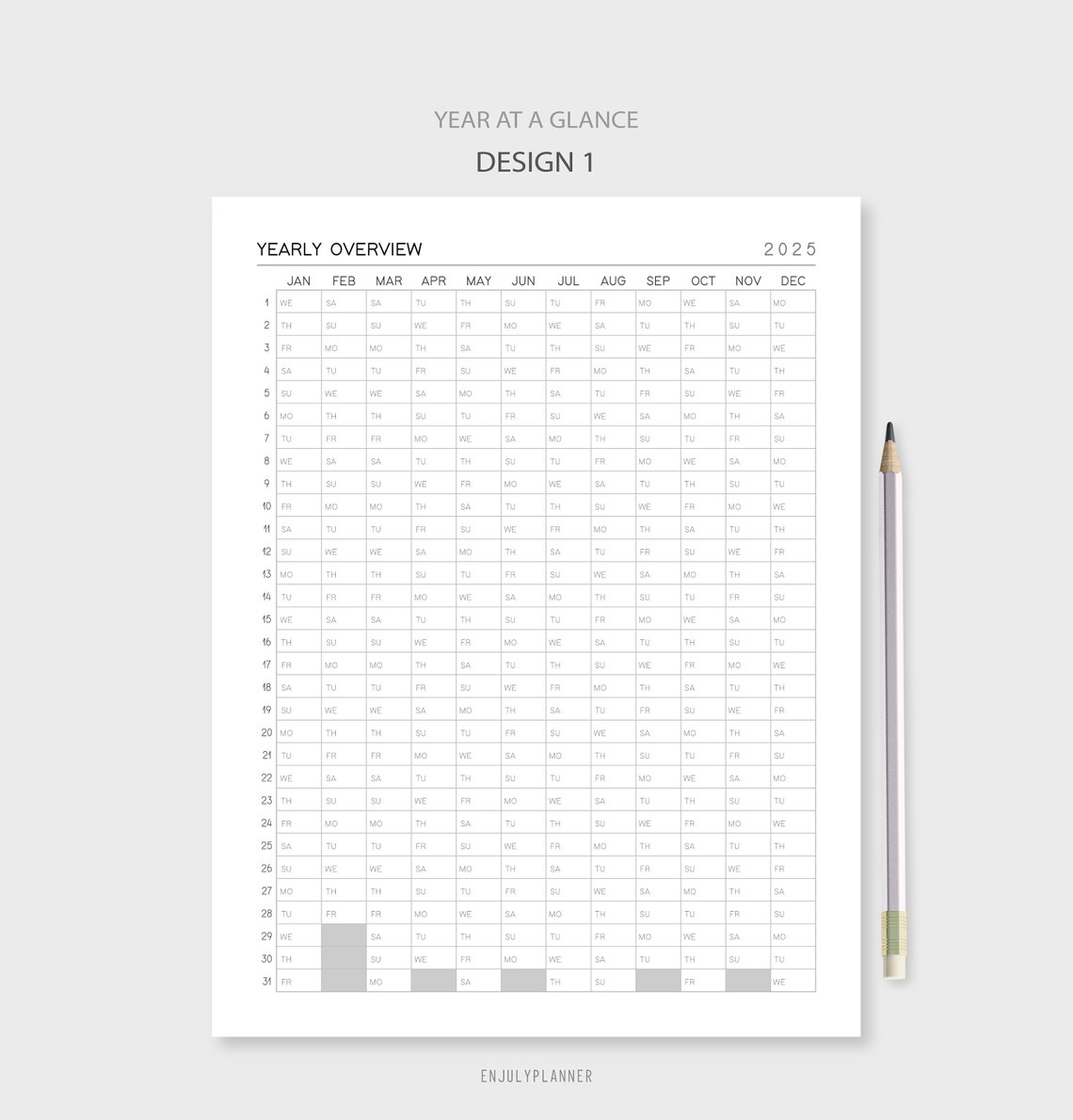 2025 Jahresplaner Printable | Jahresübersicht | Jährlicher Tracker