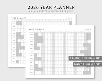 2026 Yearly Planner Printable: A3 A4 Letter Size (Editable PDF & PNG)