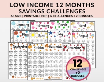 Low Income Monthly Challenge Printable, A6 Mini Savings Challenge Bundle, Money Saving Challenge Printable, Savings Trackers