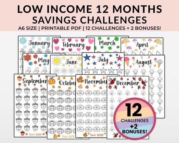 Low Income Monthly Challenge Printable, A6 Mini Savings