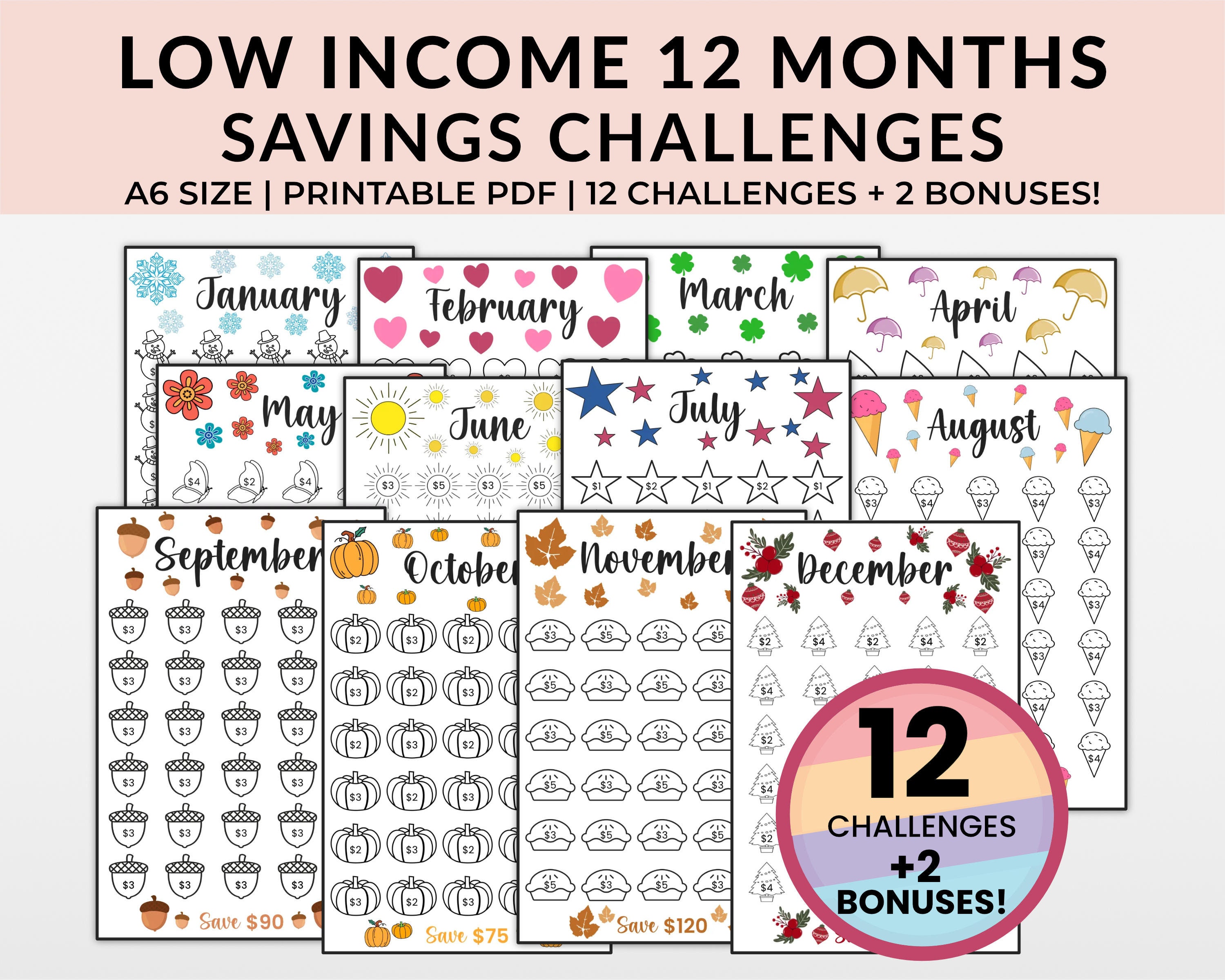 Bundle 12 Printable Savings Challenge A6 Saving Tracker A6