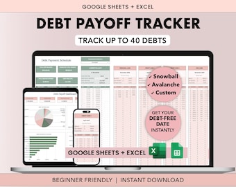 Debt Payoff Spreadsheet | Debt Snowball & Avalanche Calculator | Excel and Google Sheets Debt Tracker | Debt Free Planner