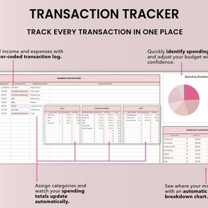 May include: A printable budget spreadsheet planner with a pink and gray color scheme. The planner includes sections for income, bills, expenses, savings, and debt. It also features charts and graphs to help you track your spending and savings. It is a excel budget spreadsheet for excel